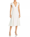 Amsale V Neck Lace Shoulder Midi Dress by Vanessa Jane