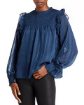 AQUA Smocked Yoke Ruffled Jacquard Top by Vanessa Jane