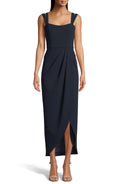 Xscape Womens Double-Strap Gown Navy, Size 4 by Vanessa Jane