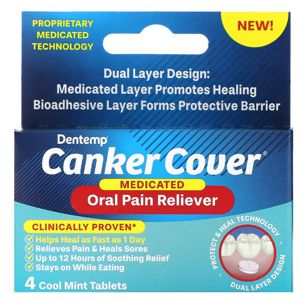 Dentemp Canker Cover, Medicated Oral Pain Reliever, 4 Cool Mint Tablets by Pasteur Pharmacy