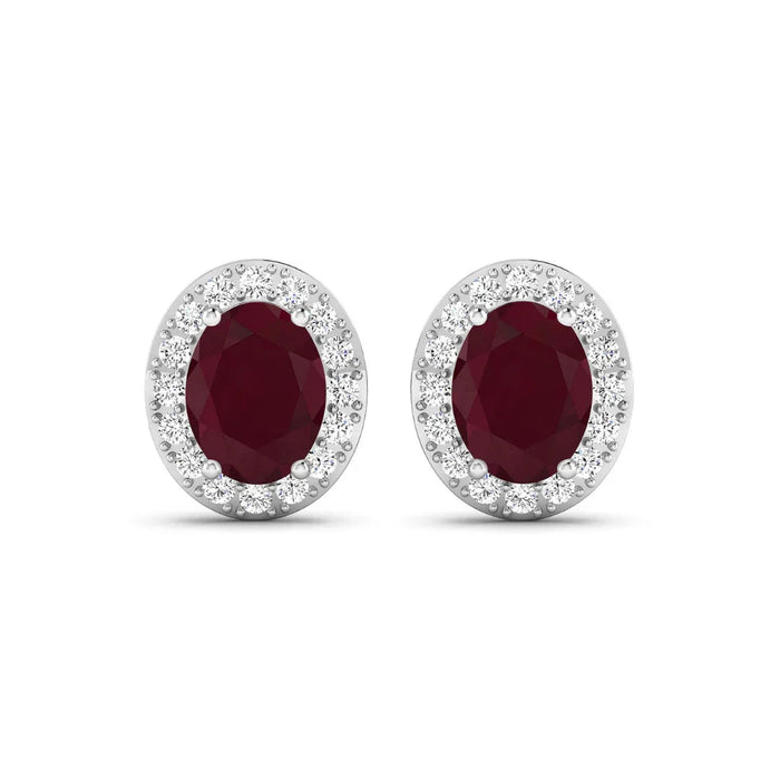 Genuine Ruby and White Diamond Studs Earrings by Fine Color Jewels