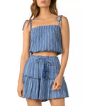 Elan Sheer Tie Unlined Pullover Elasticized Striped Spaghetti Strap, Size Medium by Vanessa Jane