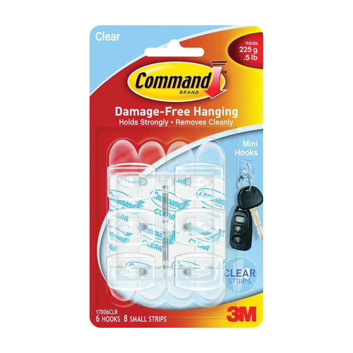 Command Clear Hooks Mini Damage-free Hanging 6 Hooks, 8 Strips 3M by Pasteur Pharmacy