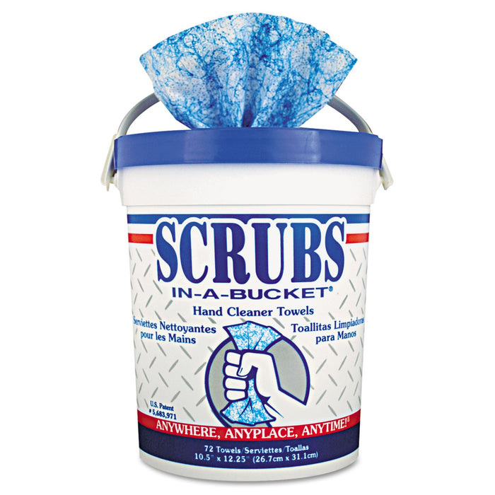 SCRUBS Hand Cleaner Towels, 10 x 12, Citrus, Blue/White, 72/Bucket, 6 Buckets/Carton