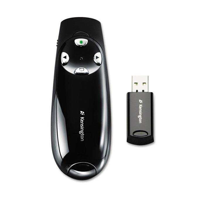 Kensington Wireless Presenter Pro with Green Laser, Class 2, 150 ft Range, Black