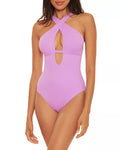 BECCA by Rebecca Virtue Fine Line Rib Tessa High Neck One-Piece, Size Small by Vanessa Jane