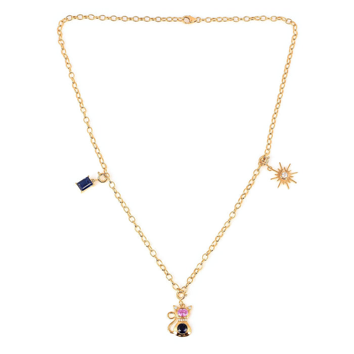 Cat Charm Necklace 18K yellow Gold Over Silver by Fine Color Jewels