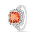 2.39 Ct Cushion Lab Created Peach Sapphire Prong Silver Halo Statement Ring by Fine Color Jewels