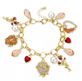 Holiday Lane Gold-Tone Multi-Stone Heart and Flower Charm Bracelet by Vanessa Jane