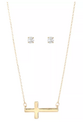 Alfani Gold-Tone Cross Pendant Necklace and Cubic Zirconia Stud Earrings Set by Vanessa Jane