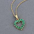 10K Yellow Gold Zambian Emerald Heart Necklace by Fine Color Jewels