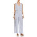 Cupio Womens Stripe Wide-Leg Jumpsuit Blue, Large by Vanessa Jane