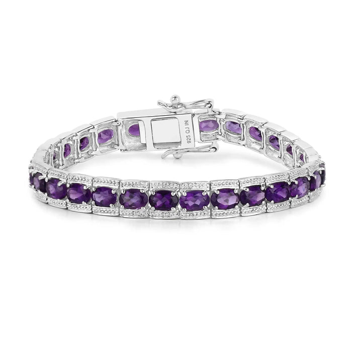 12.18 Ct Oval Purple Amethyst Prong Sterling Silver Inline Tennis Bracelet by Fine Color Jewels