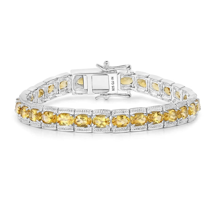 12.47 Ct Oval Golden Yellow Citrine Prong Sterling Silver Inline Tennis Bracelet by Fine Color Jewels