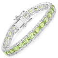 12.47 Ct Oval Green Peridot Prong Sterling Silver Inline Tennis Bracelet by Fine Color Jewels