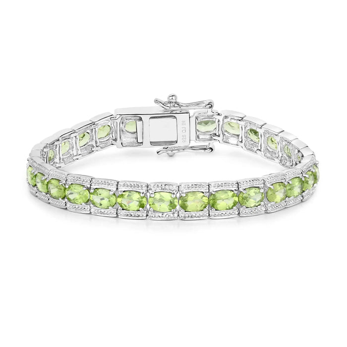 12.47 Ct Oval Green Peridot Prong Sterling Silver Inline Tennis Bracelet by Fine Color Jewels