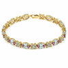 12.49 Ct Sky Blue Topaz Prong Gold Plated Silver Alternating Butterfly & Multi-Gemstone Cluster Tennis Bracelet