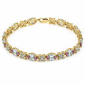 12.49 Ct Sky Blue Topaz Prong Gold Plated Silver Alternating Butterfly & Multi-Gemstone Cluster Tennis Bracelet by Fine Color Jewels