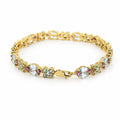12.49 Ct Sky Blue Topaz Prong Gold Plated Silver Alternating Butterfly & Multi-Gemstone Cluster Tennis Bracelet by Fine Color Jewels