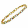 12.49 Ct Sky Blue Topaz Prong Gold Plated Silver Alternating Butterfly & Multi-Gemstone Cluster Tennis Bracelet by Fine Color Jewels