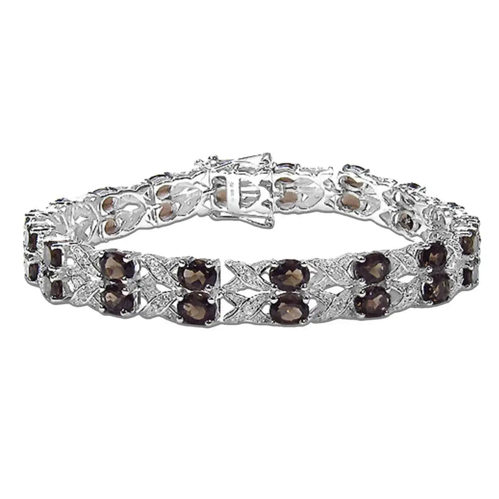 12.60 Ct Oval Brown Smoky Quartz Prong Silver Double Row Crossover Tennis Bracelet by Fine Color Jewels