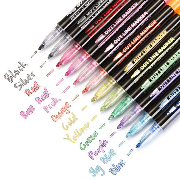 12-Pack: AGPtEK Double Line Outline Pen by DailySale
