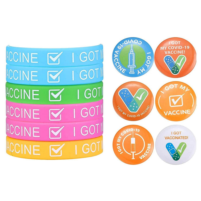 12-Pack: I Got My Covid-19 Vaccine Wristband Bracelets with Badges by DailySale