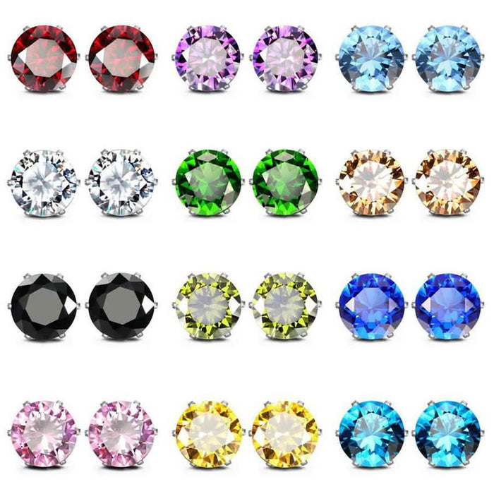 12-Pack: Rhodium-Plated Crystal Birthstone Stud Earrings by DailySale