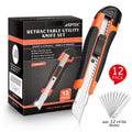 12-Packs: AGPtEK Utility Knife 18mm Retractable Safety Box Cutter with 12 Extra Spare Blades by DailySale