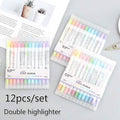 12-Piece: Cute Double Head Fluorescent Pen Highlighters Set by DailySale
