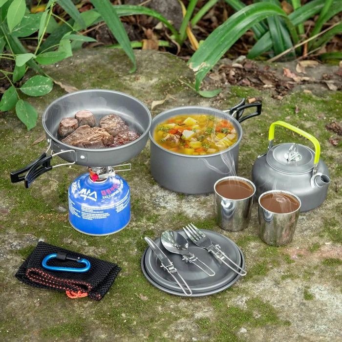 12-Piece: ODOLAND Camping Cookware Mess Kit with Mini Stove by DailySale