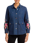 Johnny Was Sonya Cotton Embroidered Denim Shirt, Size XS by Vanessa Jane