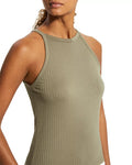 Theory Cropped Halter Tank in Ribbed Knit by Vanessa Jane