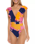 Trina Turk Swim Breeze Ruffle Plunge One Piece / Multicolor, Size 10 by Vanessa Jane