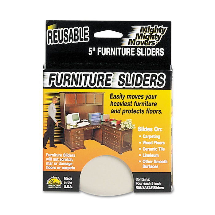 Master Caster Mighty Mighty Movers Reusable Furniture Sliders, Round, 5" Diameter, Beige, 4/Pack