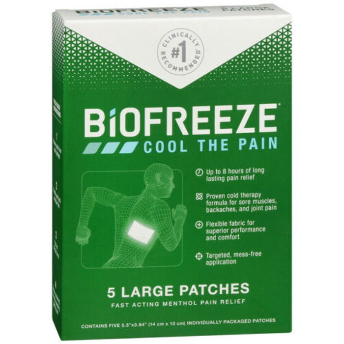 Biofreeze Pain Relief Patch - Large - 5 Count - 5% Menthol Cooling Formula by Pasteur Pharmacy
