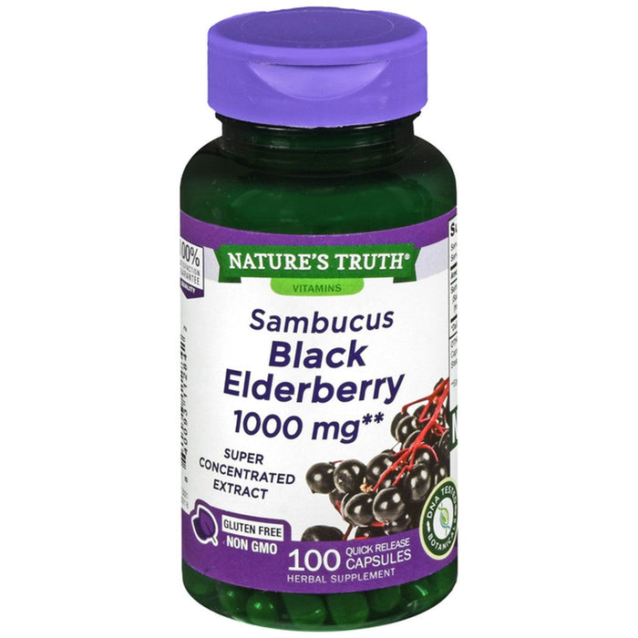 Nature's Truth Sambucus Black Elderberry, 1,000 Mg, 100 Quick Release Capsules by Pasteur Pharmacy