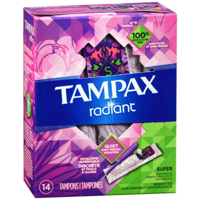 Tampax Radiant Tampons With Leak Guard Braid, Super Absorbency, Unscented by Pasteur Pharmacy