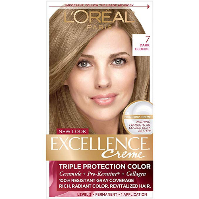 Excellence L'Oreal Paris Créme Permanent Triple Protection Hair Color, 7 Dark Blonde, 1 Kit by Pasteur Pharmacy