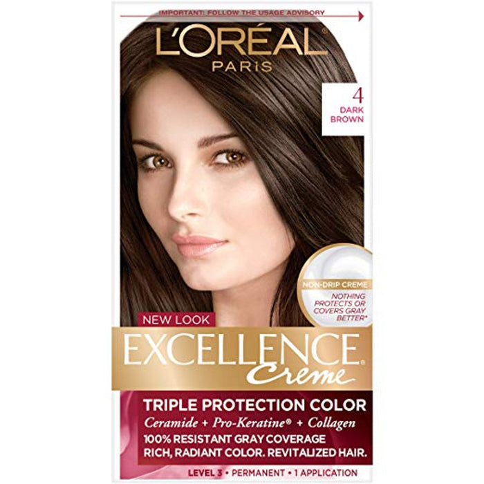 Excellence L'Oreal Paris Triple Protection Permanent Hair Color - 4 Dark Brown - 1 Kit by Pasteur Pharmacy