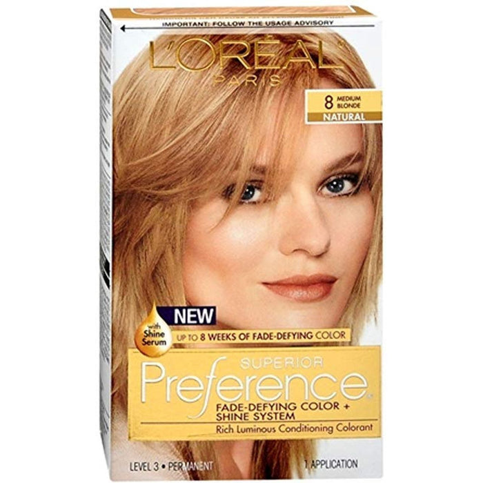 Superior Preference L'Oreal Paris Fade-Defying Shine Permanent Hair Color, 8 Medium Blonde, 1 Kit by Pasteur Pharmacy