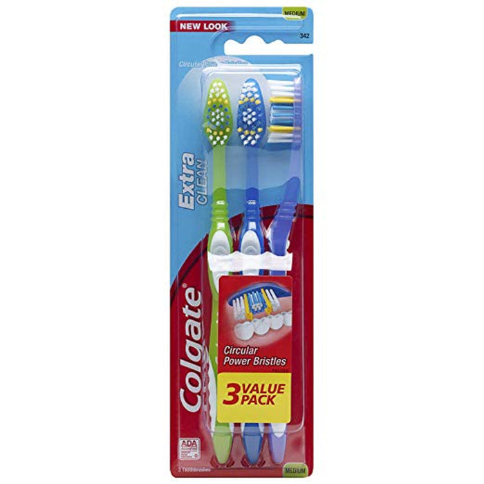 Colgate Extra Clean Toothbrush Value Pack, Medium Bristles, 3 Count – Full Head Manual Toothbrush by Pasteur Pharmacy