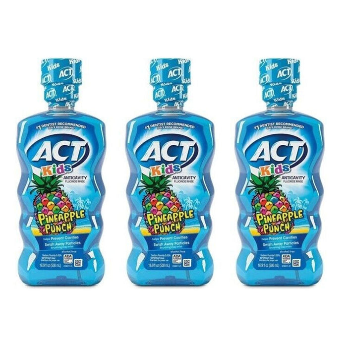 ACT Fluoride Rinse, Anticavity, Alcohol Free, Pineapple Punch, Kids 16.9 Oz by Pasteur Pharmacy
