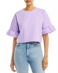 Aqua Eyelet Trim Crop Tee by Vanessa Jane