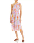 Aqua Abstract Print One Shoulder Dress, Size Small by Vanessa Jane