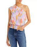 Aqua Abstract Print One Shoulder Top, Size XL by Vanessa Jane