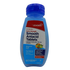 Leader Smooth Antacid Calcium Carbonate 750mg, Fruit 60 Chewables by Pasteur Pharmacy