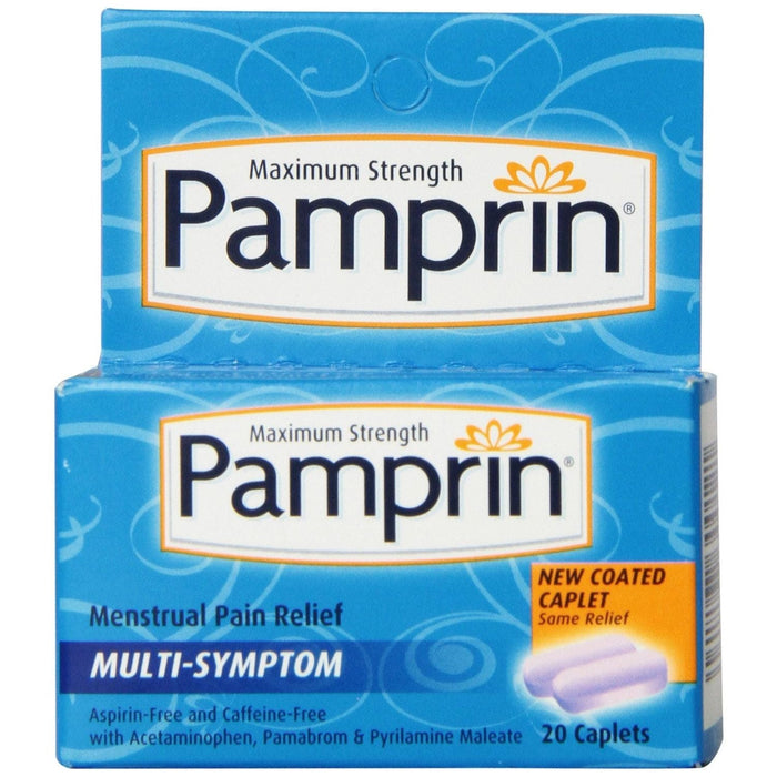 Pamprin Maximum Strength,Multi-Symptom Menstrual Pain Relief 20 Caplets by Pasteur Pharmacy