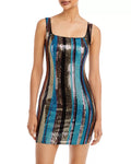 Aqua Sequined Stripe Bodycon Mini Dress, Size Large by Vanessa Jane