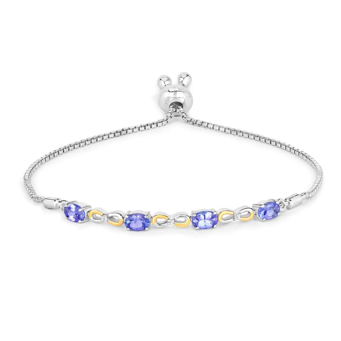 Oval Violet Tanzanite Prong Silver Infinity Bolo Adjustable Bracelet by Fine Color Jewels